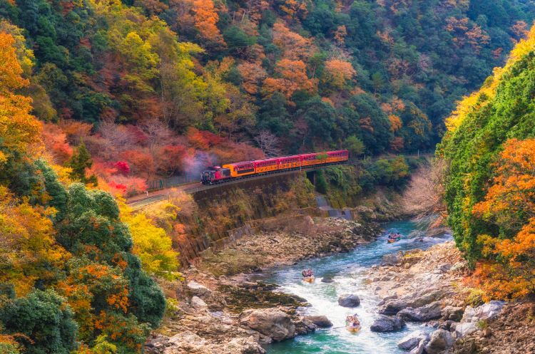 Sagano romantic train ride in Japan