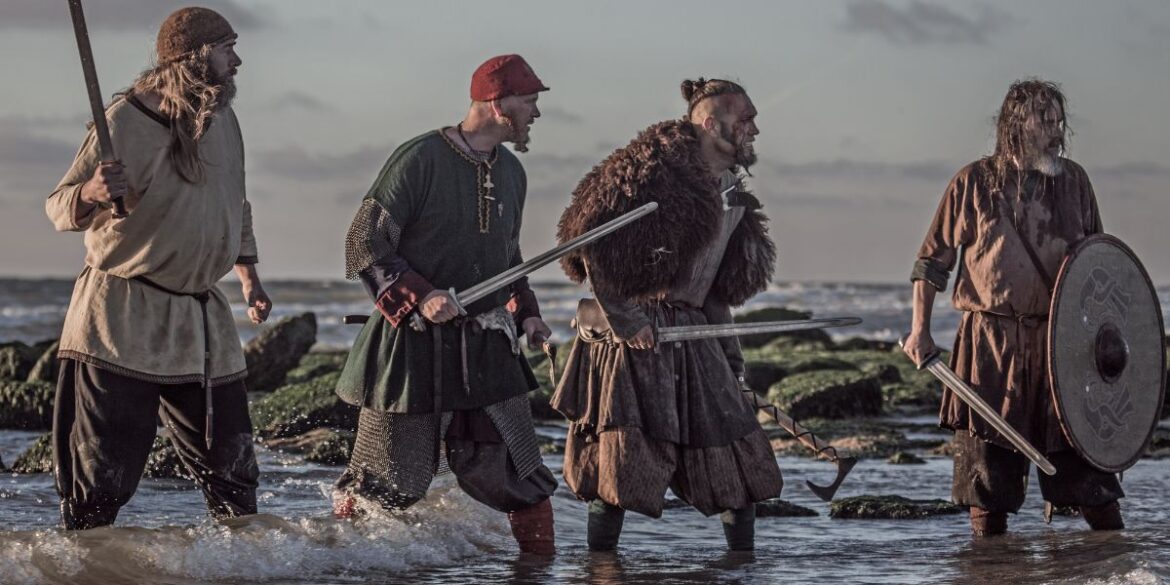 Viking warriors about to engage in a battle in Iceland
