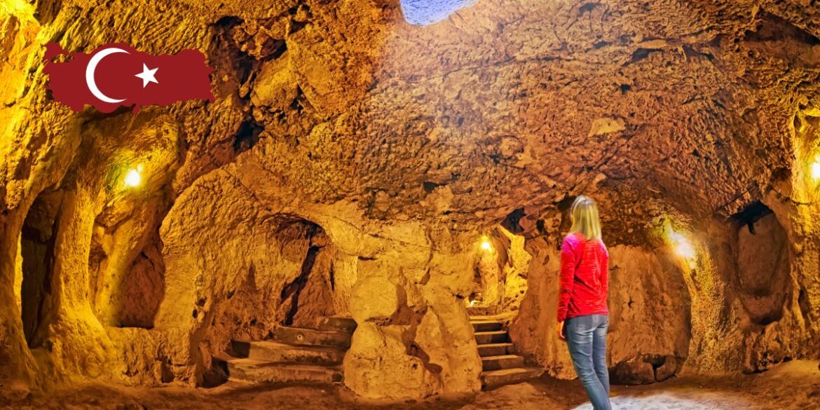 Woman visiting Derinkuyu Underground City